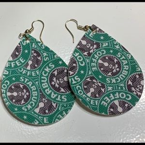 Starbucks themed faux leather earrings